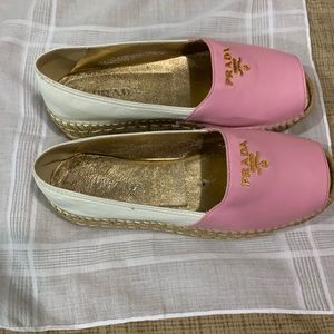 Prada Peeptoe Platform Leather Espadrilles, includes dust bag